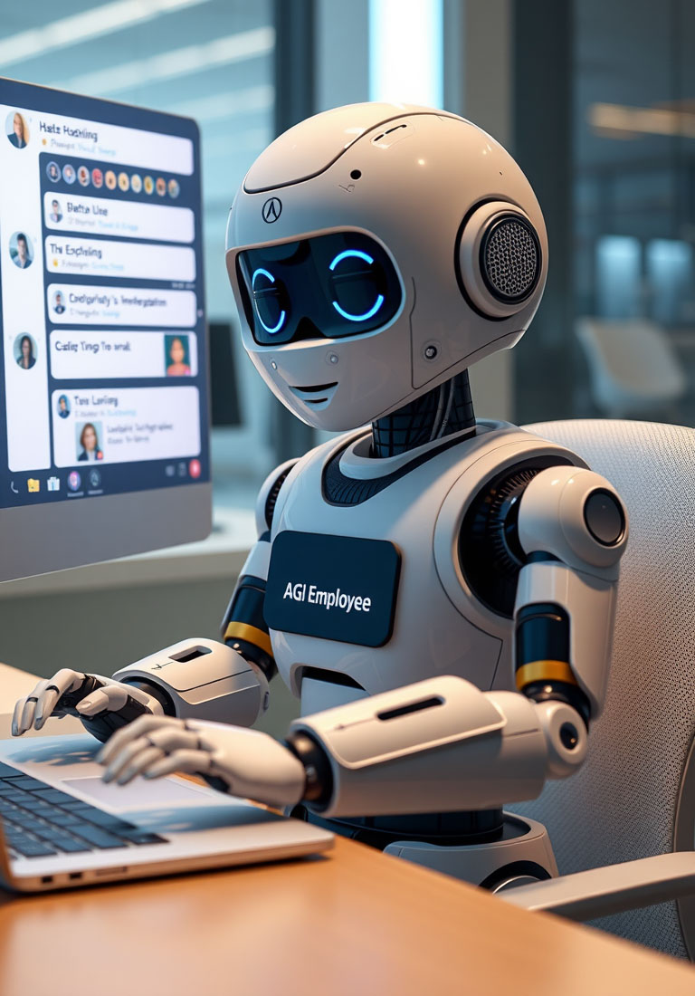 Illustration of AGI employee functioning like a human assistant